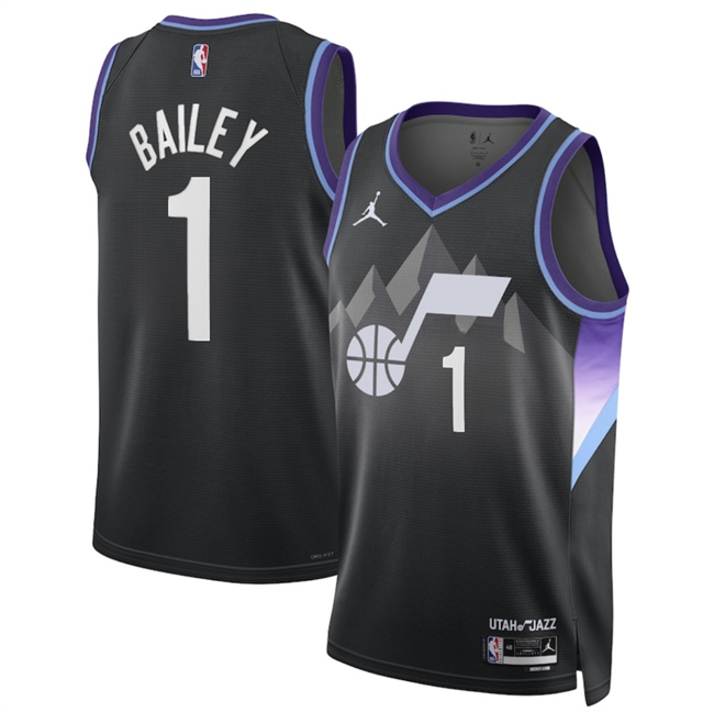 Men's Utah Jazz #1 Ace Bailey Black 2025 Draft Statement Edition Stitched Basketball Jersey